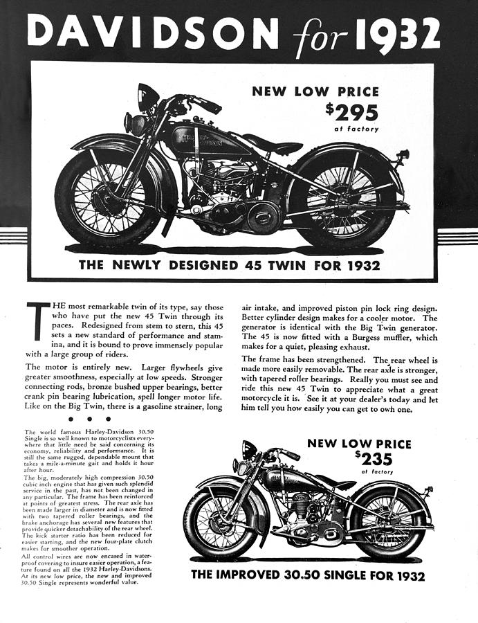 1932 Harley Davidson Add Photograph by David Lee Thompson