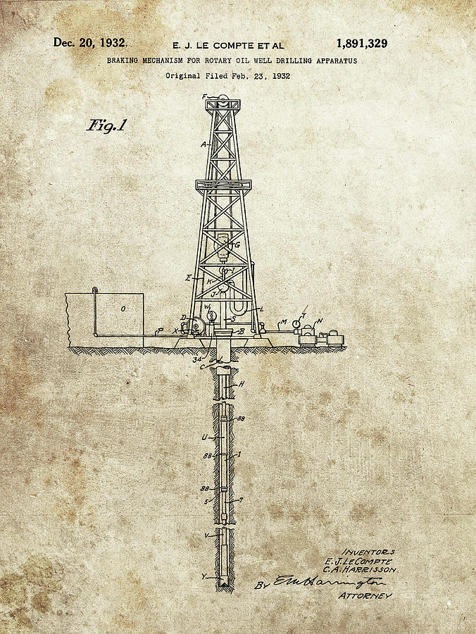 Oil Well Drawing - 1932 Oil Well Patent by Dan Sproul