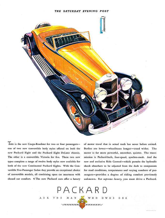 1932 Packard Roadster advertisement Mixed Media by Retrographs