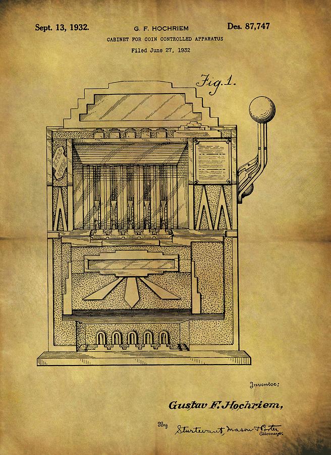 Coin Drawing - 1932 Slot Machine Patent by Dan Sproul
