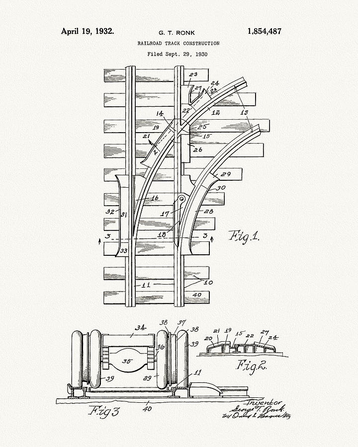 1932 Train Track Patent Drawing by Dan Sproul