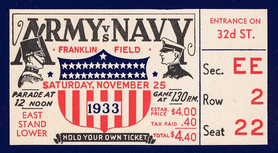 1933 Army vs. Navy Football Ticket Art Mixed Media by Row One Brand