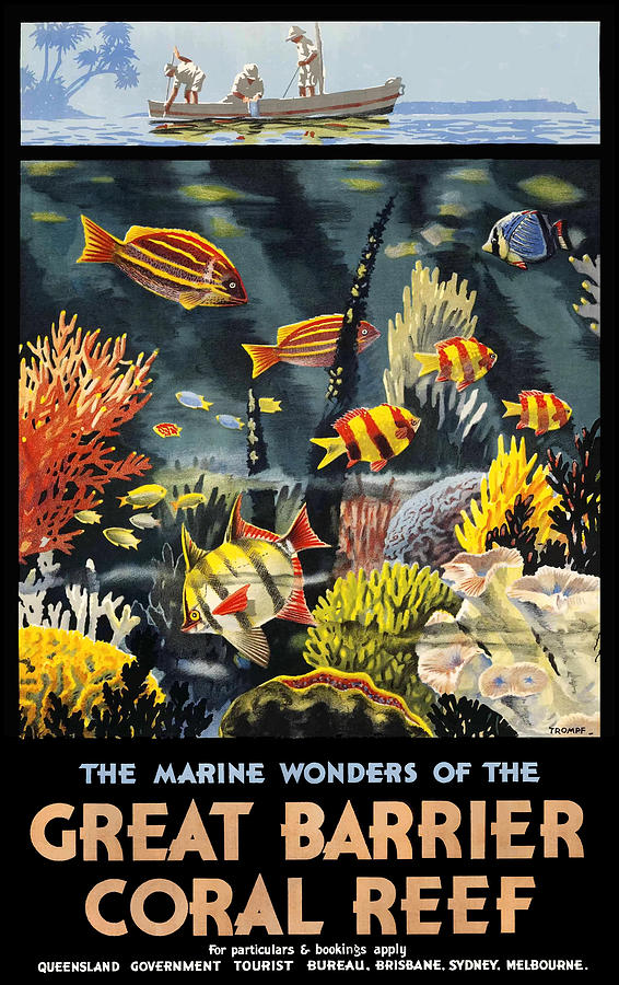 VINTAGE GREAT BARRIER CORAL REEF TRAVEL A4 POSTER PRINT 