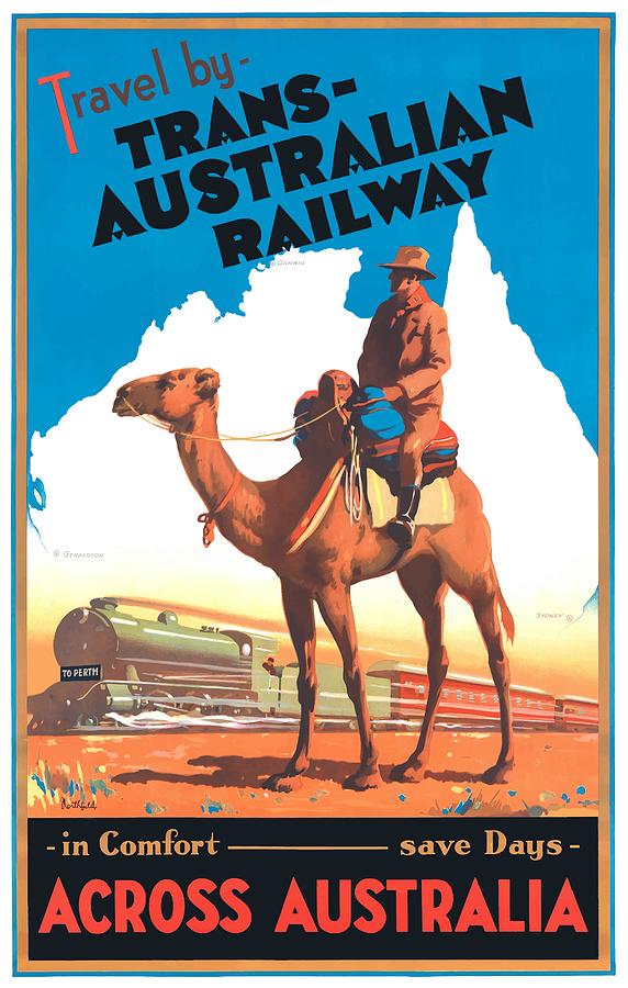 Camel Digital Art - 1933 Australia Trans-Australian Railway Travel Poster by Retro Graphics