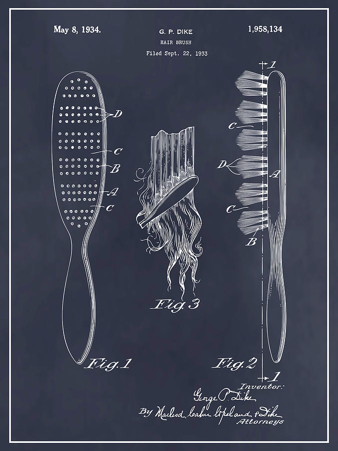 1933 Hair Brush Blackboard Patent Print Drawing by Greg Edwards