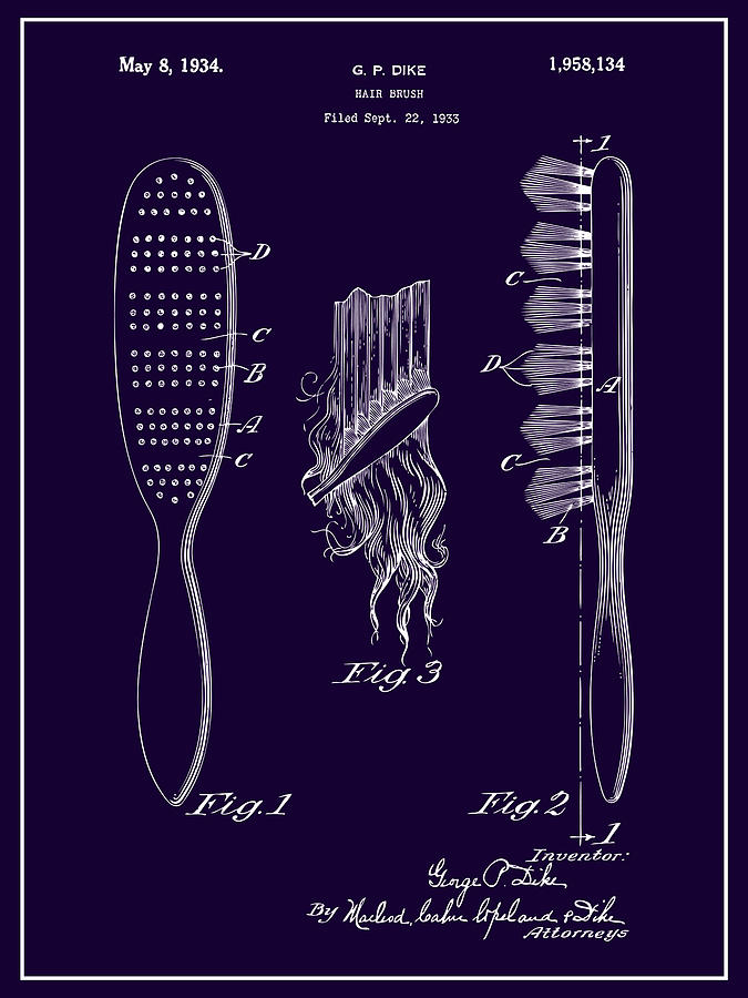 1933 Hair Brush Purple Patent Print Drawing by Greg Edwards