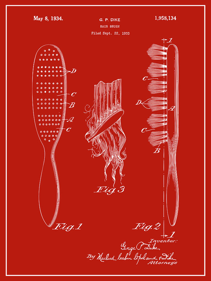 1933 Hair Brush Red Patent Print Drawing by Greg Edwards