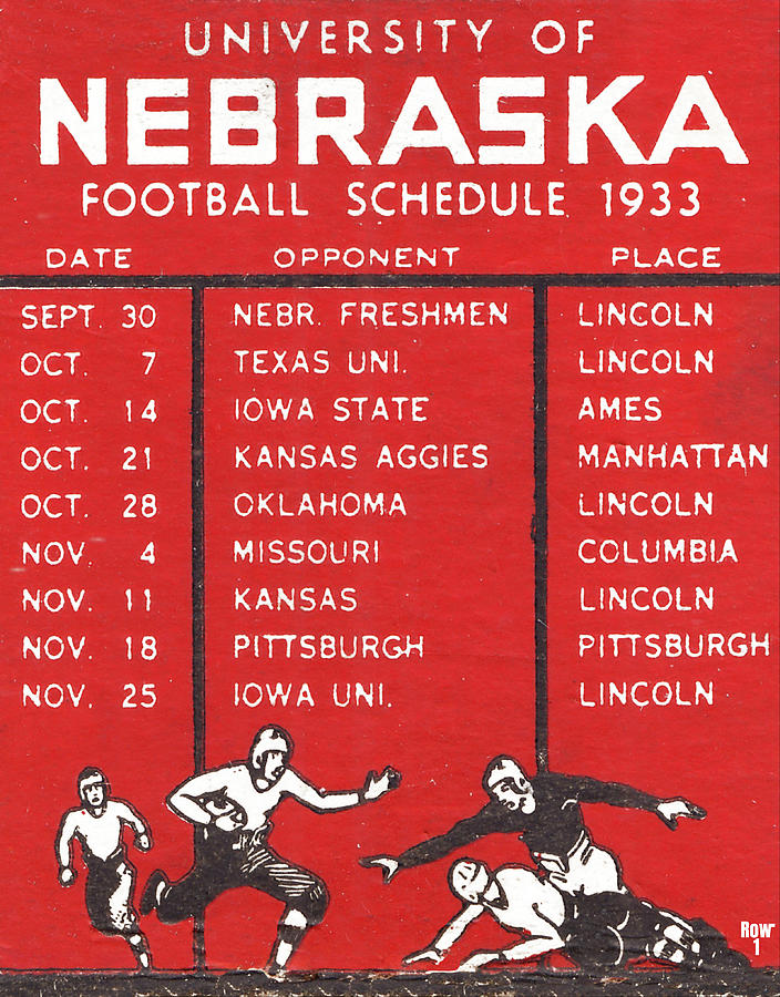 1933 Nebraska Cornhuskers Football Schedule Art Mixed Media by Row One Brand