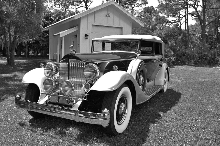 1933 Packard 12 Sedan Convertible Mono Photograph by Don Columbus