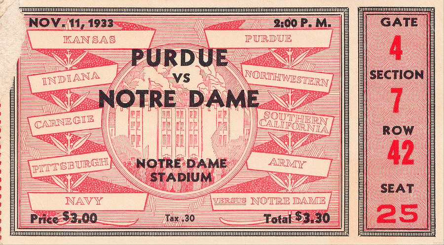 1933 Purdue vs. Notre Dame Mixed Media by Row One Brand