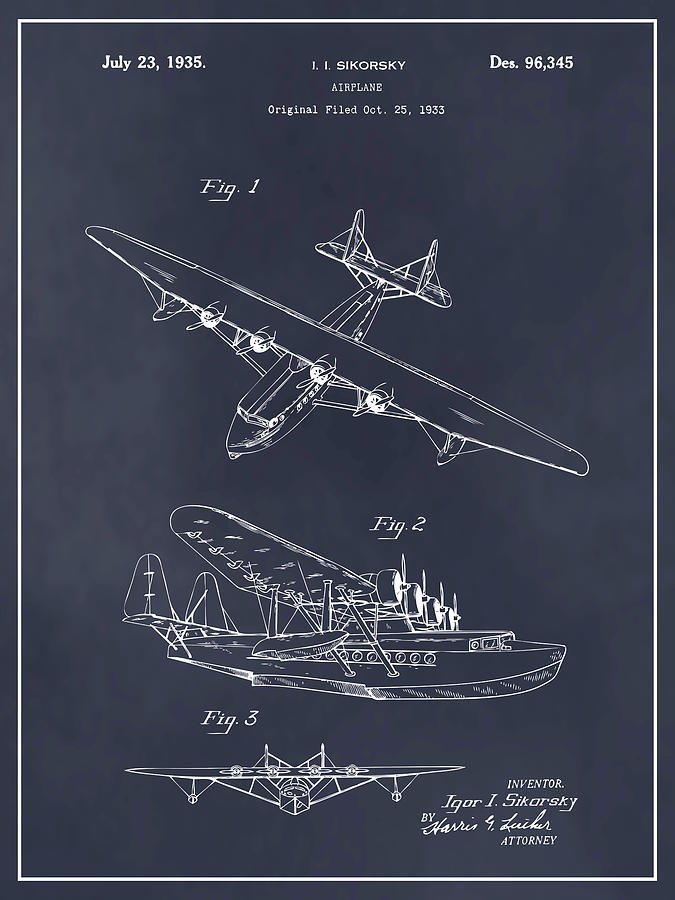 1933 Sikorsky Amphibian Airplane Blackboard Patent Print Drawing by Greg Edwards