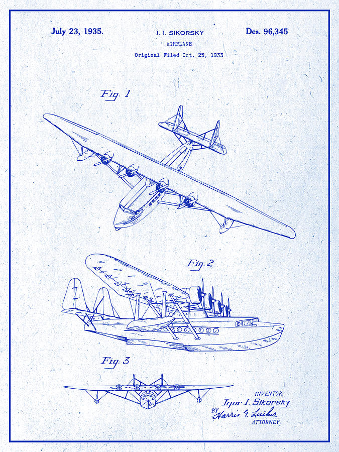 1933 Sikorsky Amphibian Airplane Blueprint Patent Print Drawing by Greg Edwards