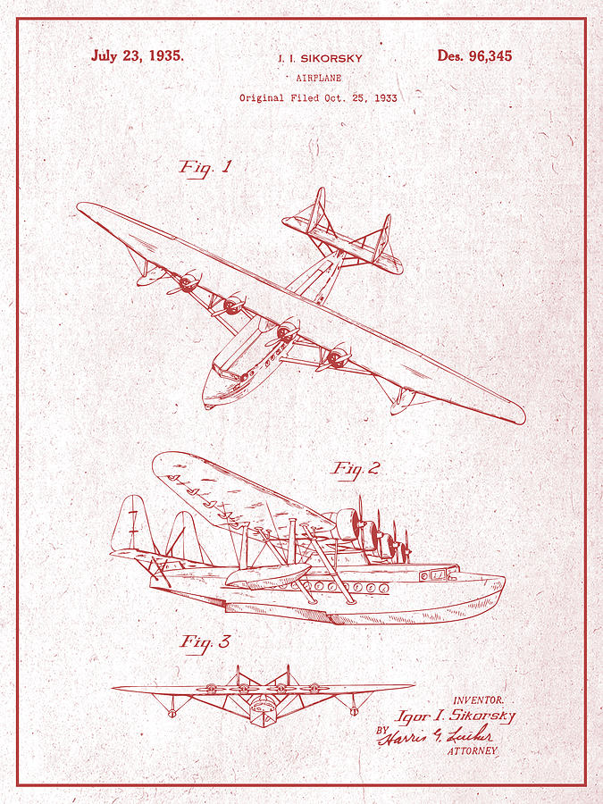 1933 Sikorsky Amphibian Airplane Red Patent Print Photograph by Greg Edwards