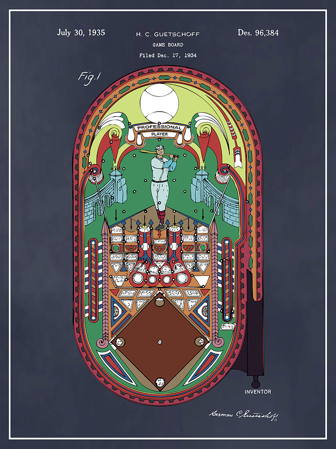 1934 Baseball Game Board Colorized Patent Print Blackboard Drawing by Greg Edwards