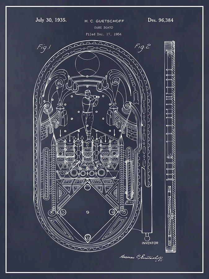 1934 Baseball Pinball Machine Blackboard Patent Print Drawing by Greg Edwards