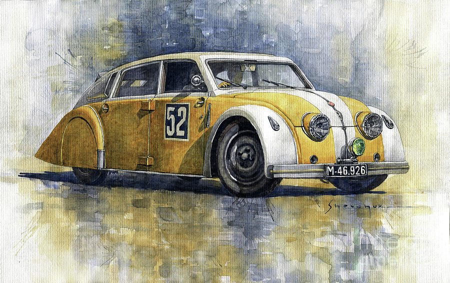 1934 Tatra 77 1000 mil CS Painting by Yuriy Shevchuk 1934 Tatra 77 1000 mil CS Painting by Yuriy Shevchuk