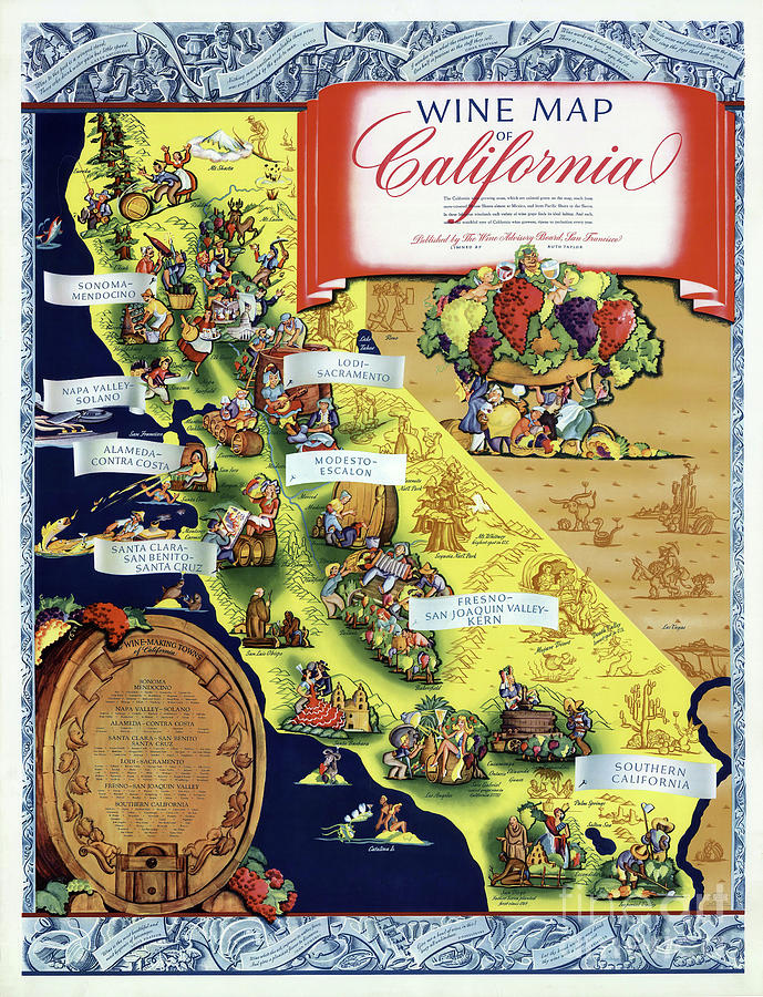 1935 California Wine Map Photograph by Jon Neidert