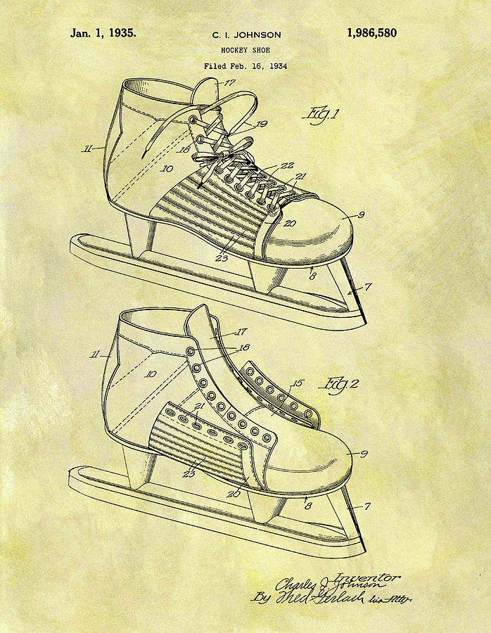 1935 Hockey Ice Skate Patent Drawing by Dan Sproul