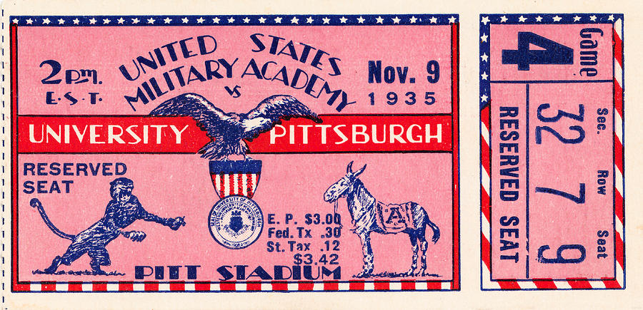1935 Pittsburgh vs. Army Football Ticket Stub Art Mixed Media by Row One Brand
