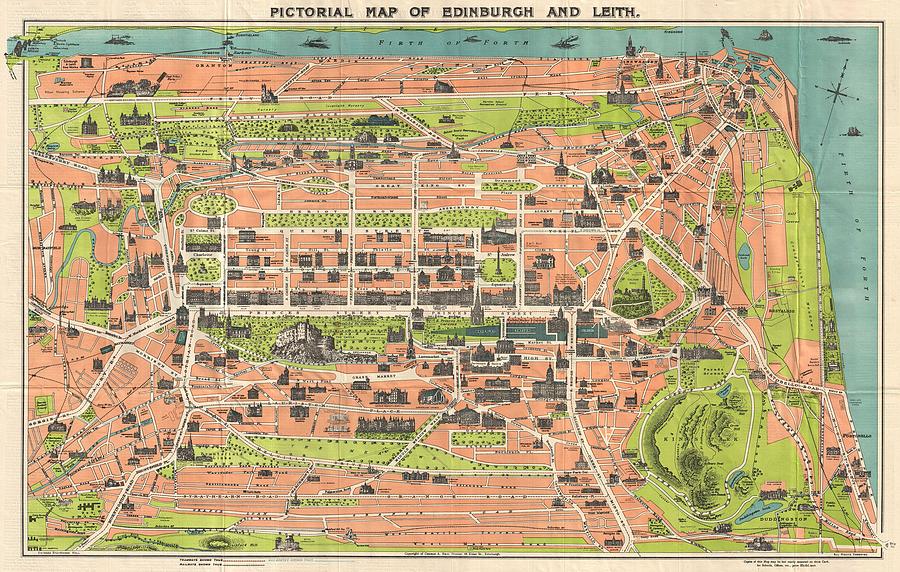 1935 Reid Pictorial Map Of Edinburgh And Leith, Scotland - Geographicus - Edinburgh-reid-1935 Painting