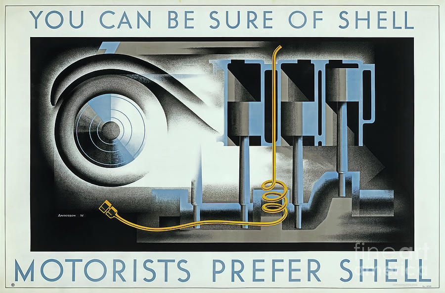 1935 Shell poster featuring pistons Mixed Media by Anderson