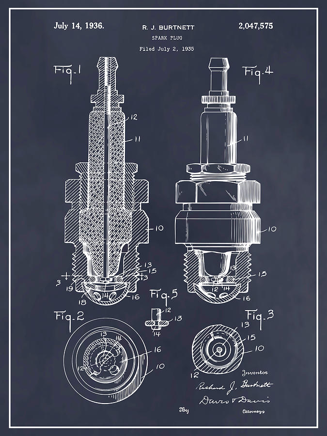 1935 Spark Plug Blackboard Patent Print Drawing by Greg Edwards