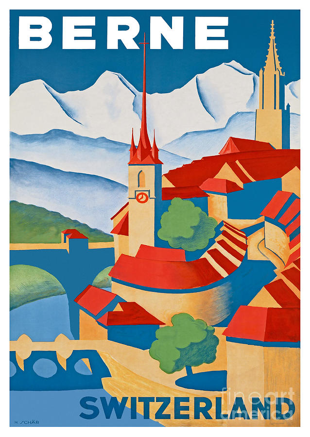 Vintage Painting - 1936 Berne, Switzerland, vintage poster by Hans Schar by Lightworks