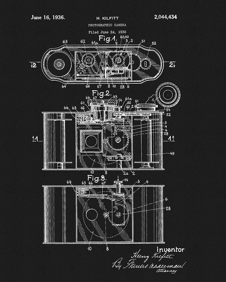 Camera Drawing - 1936 Camera Patent by Dan Sproul