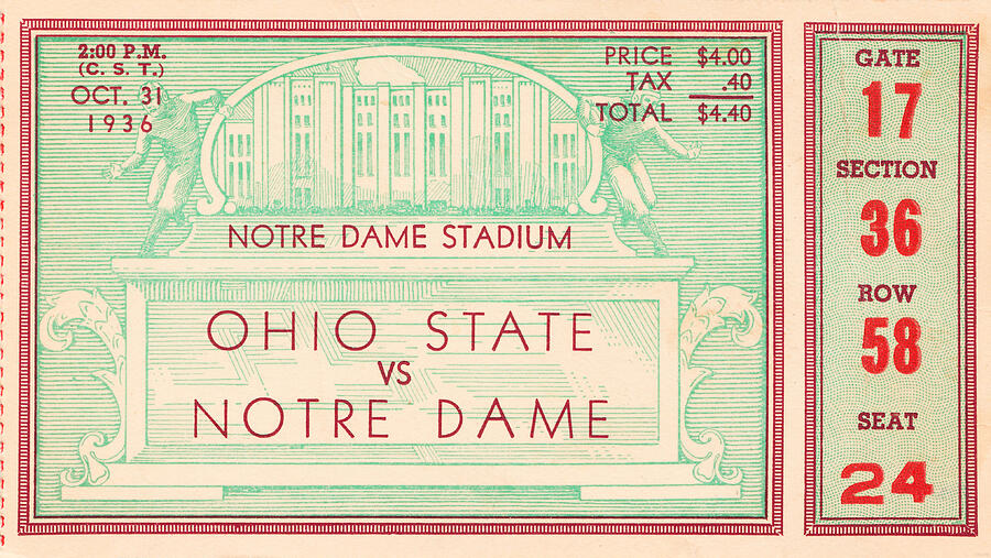 1936 Notre Dame vs. Ohio State Mixed Media by Row One Brand