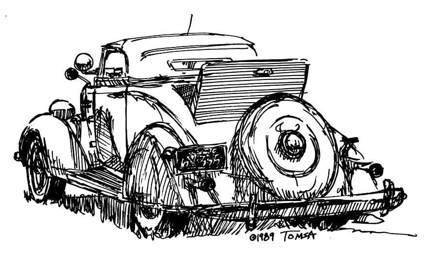 1936 Plymouth Ragtop Drawing by Bill Tomsa