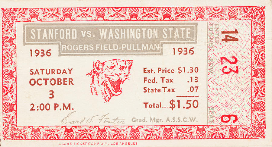 1936 Stanford vs. Washington State Mixed Media by Row One Brand