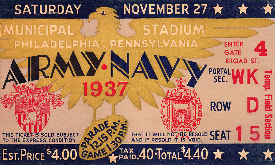 1937 Army vs. Navy Football Ticket Mixed Media by Row One Brand