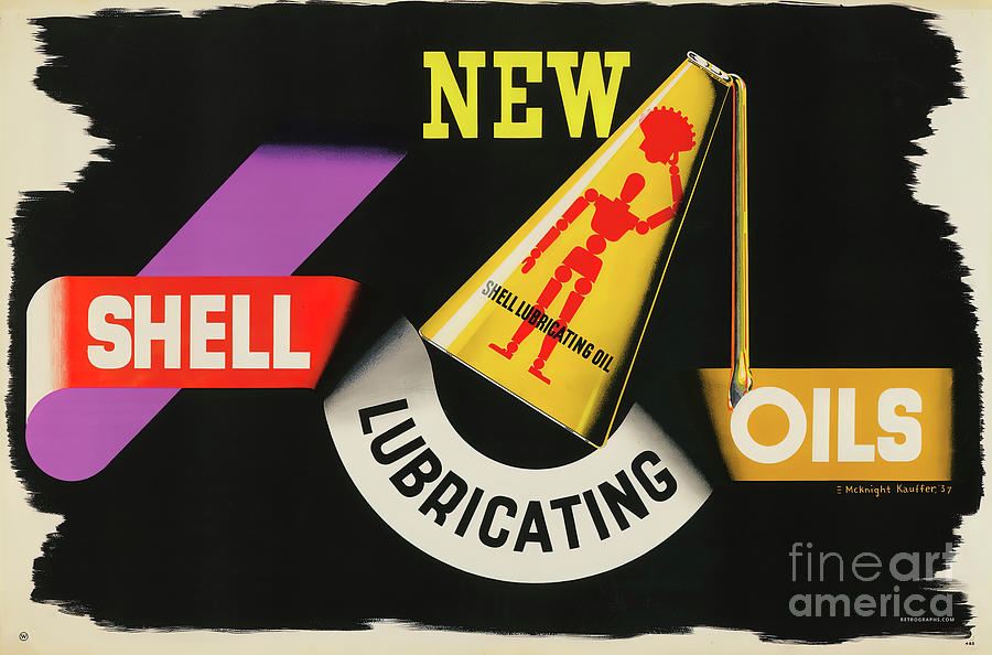 1937 Shell poster new lubricating oils Mixed Media by Edward McKnight Kauffer
