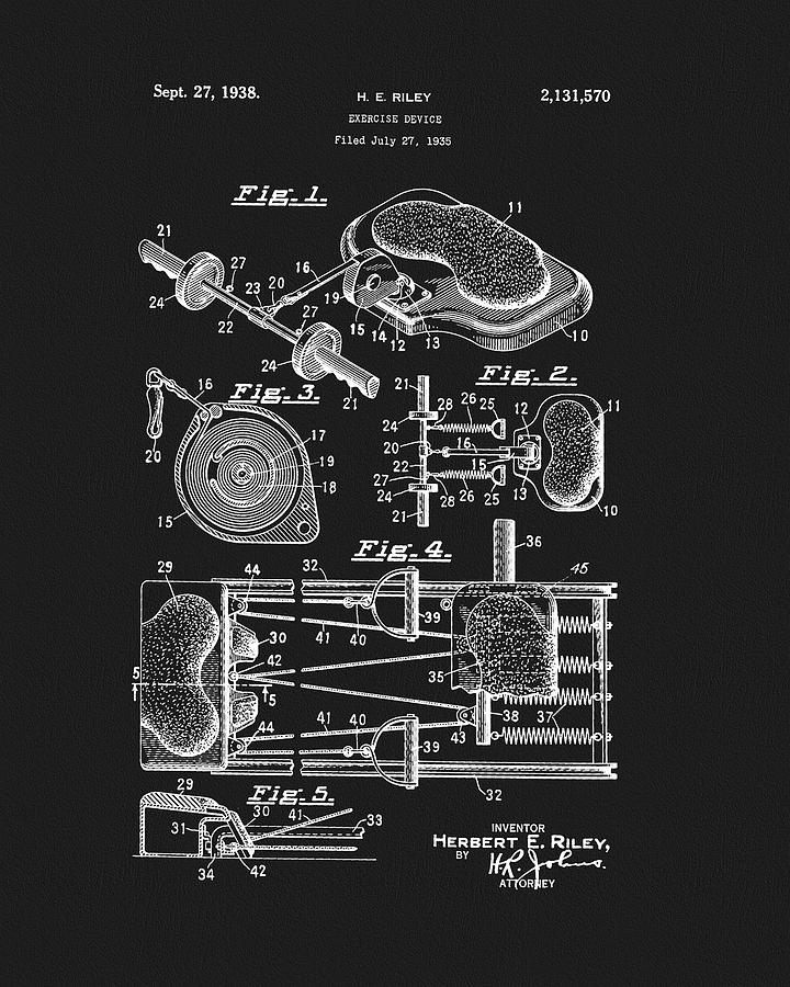 Vintage Drawing - 1938 Exercise Device Patent by Dan Sproul
