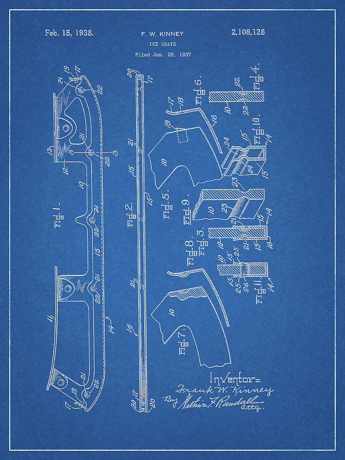 1938 Ice Skate Patent Drawing by Dan Sproul