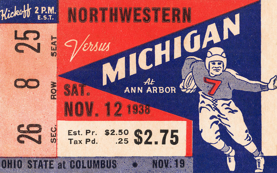 1938 Northwestern Wildcats vs. Michigan Wolverines Mixed Media by Row One Brand