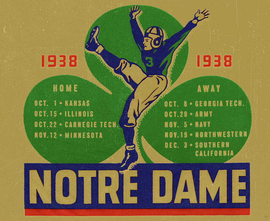 1938 Notre Dame Football Schedule Art Mixed Media by Row One Brand