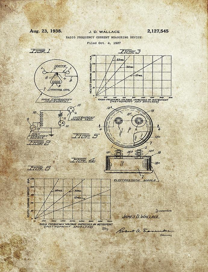 1938 Radio Frequency Patent Drawing by Dan Sproul - Pixels