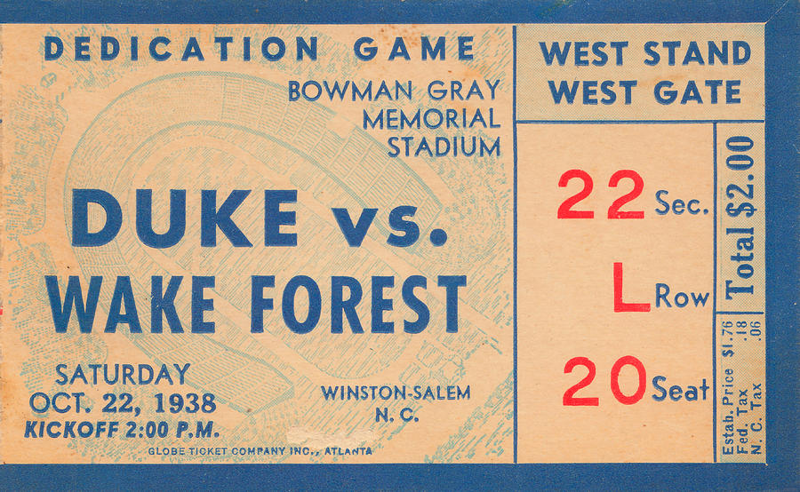 1938 Wake Forest Bowman Gray Stadium Dedication Game Mixed Media by Row One Brand