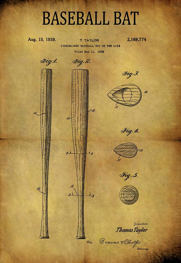 1939 Baseball Patent Drawing by Dan Sproul