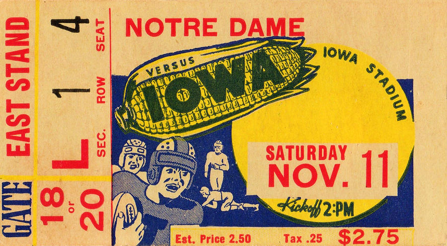 Notre Dame Mixed Media - 1939 Notre Dame vs. Iowa by Row One Brand