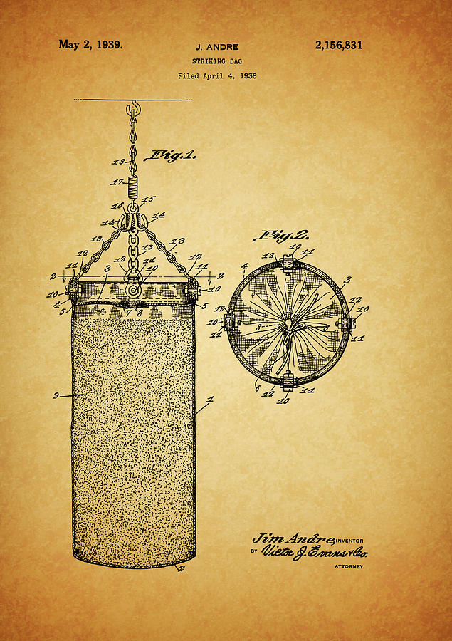 Athlete Drawing - 1939 Punching Bag Patent by Dan Sproul