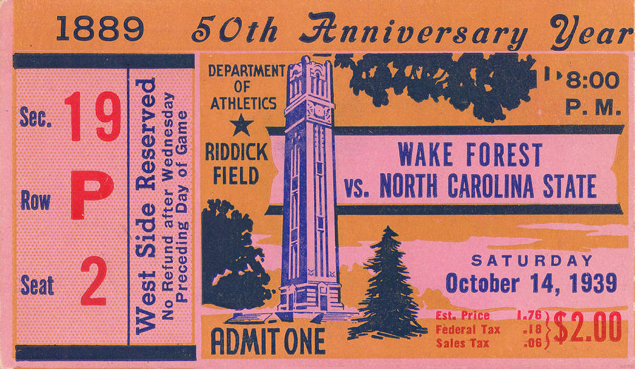 1939 Wake Forest vs. NC State Mixed Media by Row One Brand