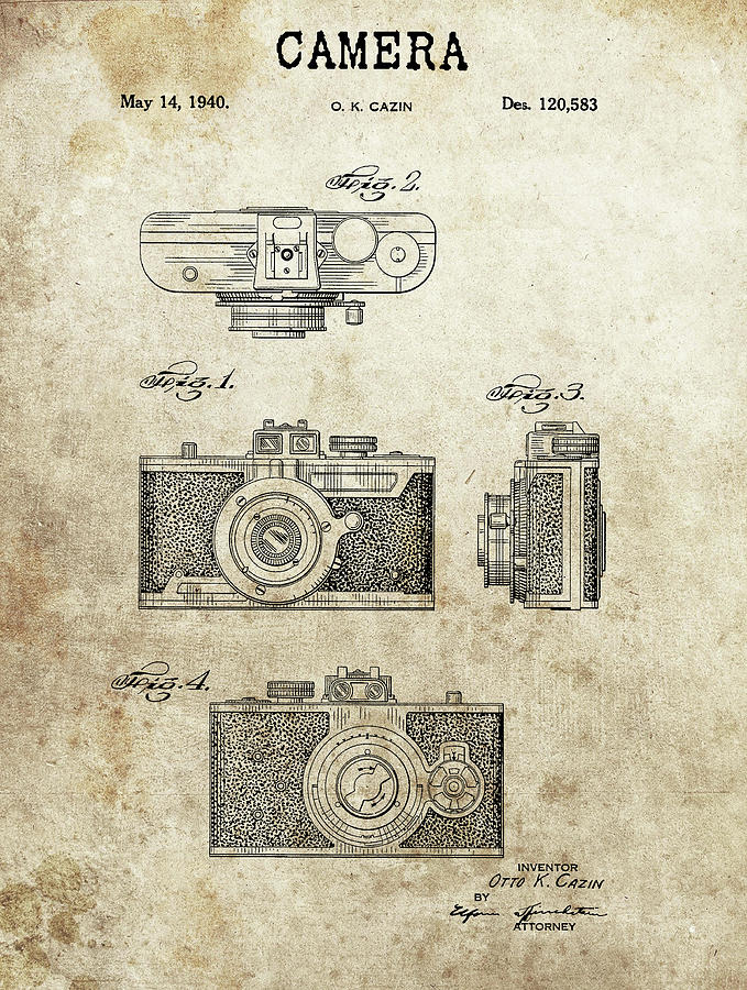 Vintage Drawing - 1940 Camera Patent by Dan Sproul