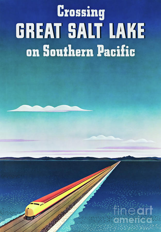 Vintage Painting - 1940, Crossing Great Salt Lake - Southern Pacific Railroad , Uta by Lightworks