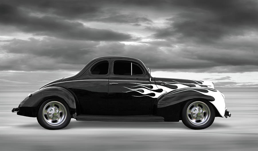 1940 Ford Coupe Hot Rod With Flames BW Photograph by Gill Billington