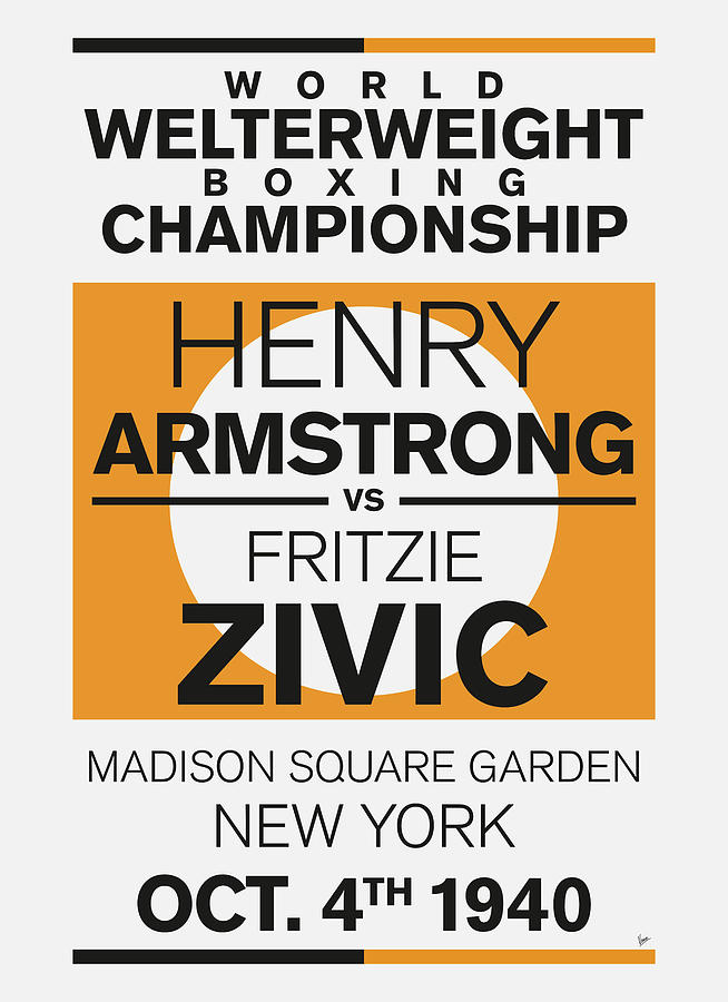 1940 MY Armstrong vs Zivic Minimal Boxing Poster Digital Art by Chungkong Art