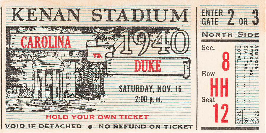 1940 North Carolina vs. Duke Ticket Stub Mixed Media by Row One Brand
