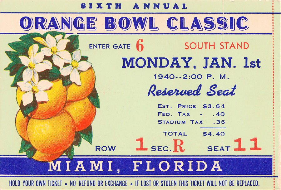 1940 Orange Bowl Georgia Tech vs. Missouri Mixed Media by Row One Brand