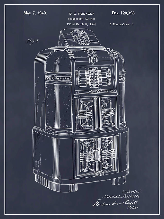 1940 Rockola Jukebox Blackboard Patent Print Drawing by Greg Edwards